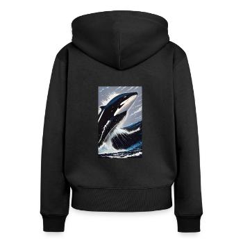 Orque | Baleine | Épaulard | Créature marine | Océan - Sweat à capuche zippé Premium bio Femme - noir - Dos - Julia (174cm)