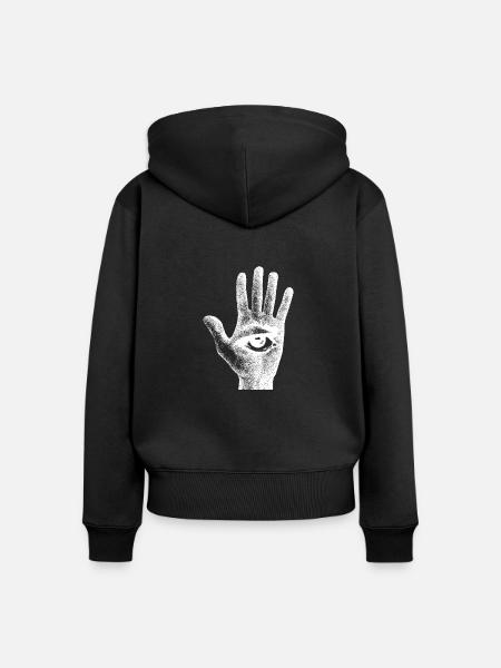 Hand Auge alles sehend - Frauen Premium Bio Zip Hoodie - Schwarz