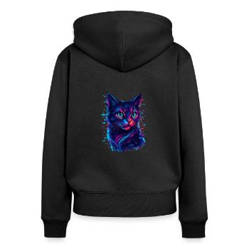 Chat Néon Glitch - Style Cyberpunk Futuriste - Sweat à capuche zippé Premium bio Femme - noir - Dos - Julia (174cm)