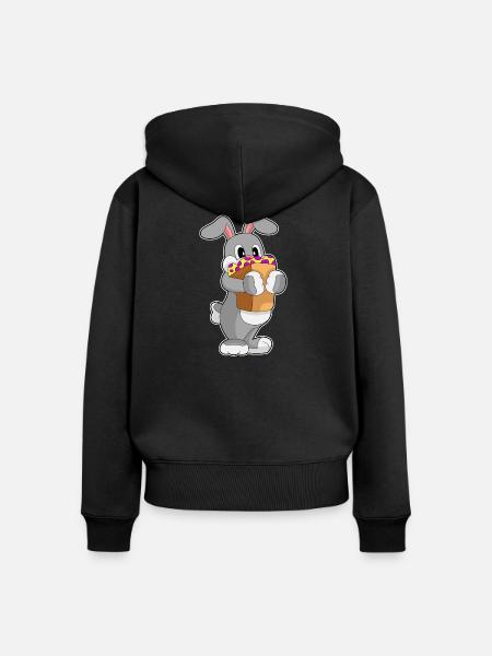 Hase Ostern Einkaufen - Frauen Premium Bio Zip Hoodie - Schwarz