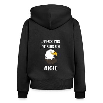 Citation humour Oiseau aigle - Sweat à capuche zippé Premium bio Femme - noir - Dos - Julia (174cm)
