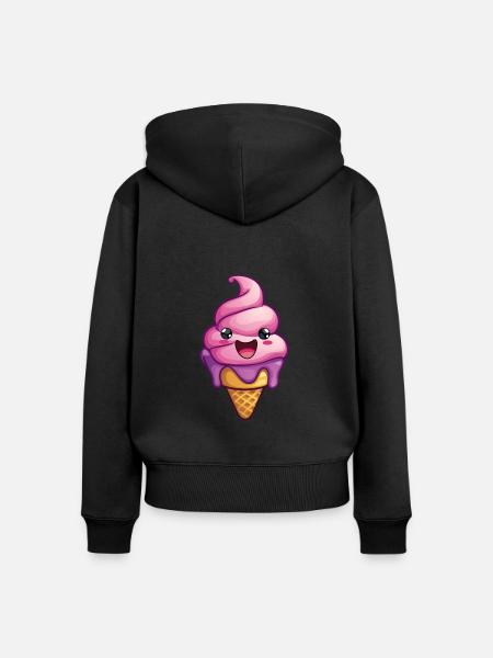 Lächelnde Eiskreation - Frauen Premium Bio Zip Hoodie - Schwarz