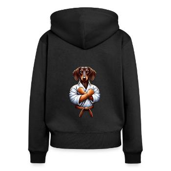 Karaté teckel en Dobok - Sweat à capuche zippé Premium bio Femme - noir - Dos - Julia (174cm)
