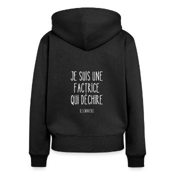 factrice qui déchire - Sweat à capuche zippé Premium bio Femme - noir - Dos - Julia (174cm)