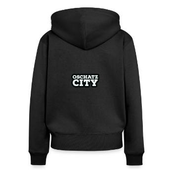 Oschatz - City - Frauen Premium Bio Zip Hoodie - Schwarz - Hinten - Julia (174cm)