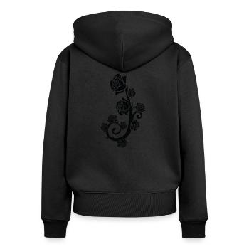 Schwarze Rose, Black rose - Frauen Premium Bio Zip Hoodie - Schwarz - Hinten - Julia (174cm)