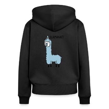 Lama - Illuminatii - Frauen Premium Bio Zip Hoodie - Schwarz - Hinten - Julia (174cm)