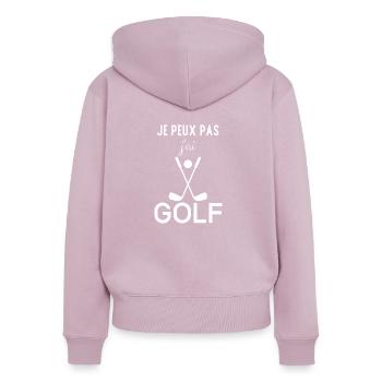 Je peux pas j'ai golf - Sweat à capuche zippé Premium bio Femme - rose poudré - Dos - Julia (174cm)