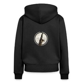 Saxophon - Frauen Premium Bio Zip Hoodie - Schwarz - Hinten - Julia (174cm)