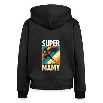 SUPER mamie - Sweat à capuche zippé Premium bio Femme - noir - Dos - Julia (174cm)