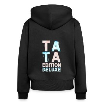 TATA EDITION DELUXE PASTEL ROSE BLEU - Sweat à capuche zippé Premium bio Femme - noir - Dos - Julia (174cm)