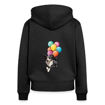 Flying Balloons Border Collie - Women's Premium Organic Zip Hoodie - black - Back - Julia (174cm)