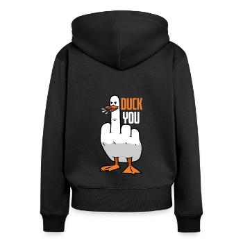 Duck You Ente - Women's Premium Organic Zip Hoodie - black - Back - Julia (174cm)