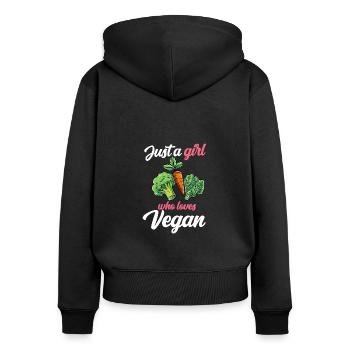 Just A Girl Vegan Veganer Vegetarier Tierschutz - Frauen Premium Bio Zip Hoodie - Schwarz - Hinten - Julia (174cm)