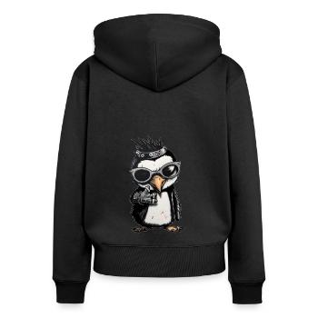 Cool Punk Rock Pingouin Adorable Animal - Sweat à capuche zippé Premium bio Femme - noir - Dos - Julia (174cm)