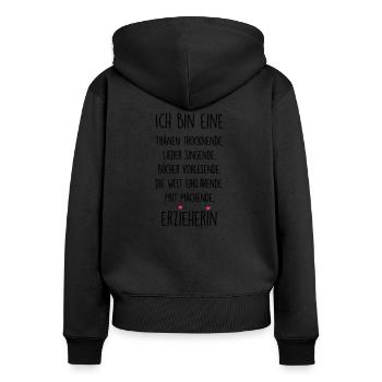 Erzieherin - Frauen Premium Bio Zip Hoodie - Schwarz - Hinten - Julia (174cm)