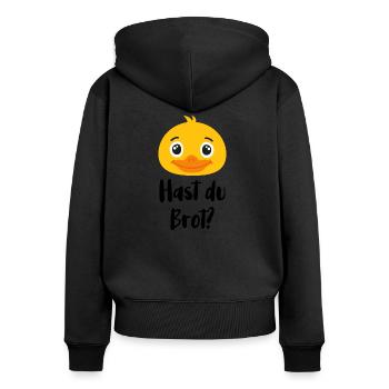Hast du Brot? - Frauen Premium Bio Zip Hoodie - Schwarz - Hinten - Julia (174cm)