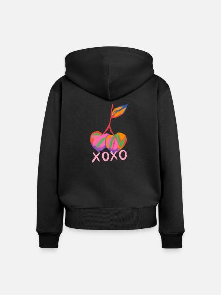 Artsy Cherries - Frauen Premium Bio Zip Hoodie - Schwarz