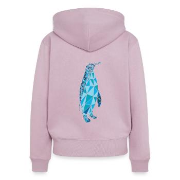 Mosaïque polygonale pingouin - Manchot empereur bleu - Sweat à capuche zippé Premium bio Femme - rose poudré - Dos - Julia (174cm)