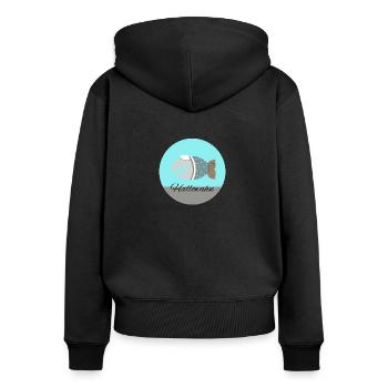 Theodör, Zombiefisch mit rundem Hintergrund - Frauen Premium Bio Zip Hoodie - Schwarz - Hinten - Julia (174cm)