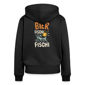 Bier Fischi Fischi Angler Fischer Angeltour Angeln - Frauen Premium Bio Zip Hoodie - Schwarz - Hinten - Julia (174cm)