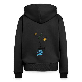 Kaffeekanne mit Blume - Frauen Premium Bio Zip Hoodie - Schwarz - Hinten - Julia (174cm)