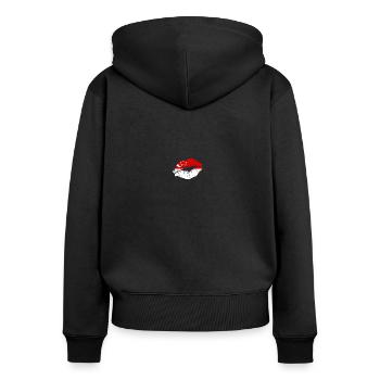 Drapeau de Singapour Pays Native Ancestry Pride - Sweat à capuche zippé Premium bio Femme - noir - Dos - Julia (174cm)