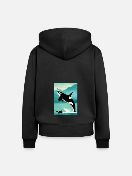 Familie der Wale - Frauen Premium Bio Zip Hoodie - Schwarz