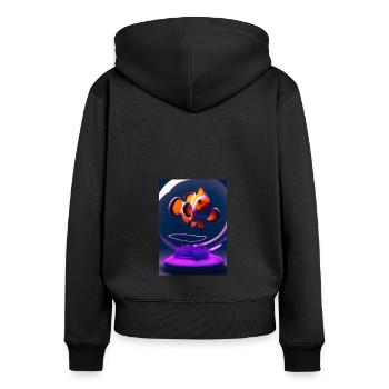 Clownfisch Kopfhörer - Frauen Premium Bio Zip Hoodie - Schwarz - Hinten - Julia (174cm)