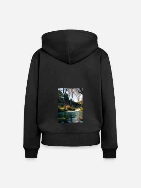 Forest River Wasserfall - Frauen Premium Bio Zip Hoodie - Schwarz