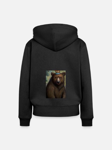 Bär mit Krone - Frauen Premium Bio Zip Hoodie - Schwarz