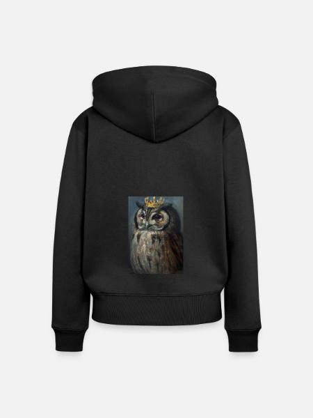 Eule mit Krone - Frauen Premium Bio Zip Hoodie - Schwarz