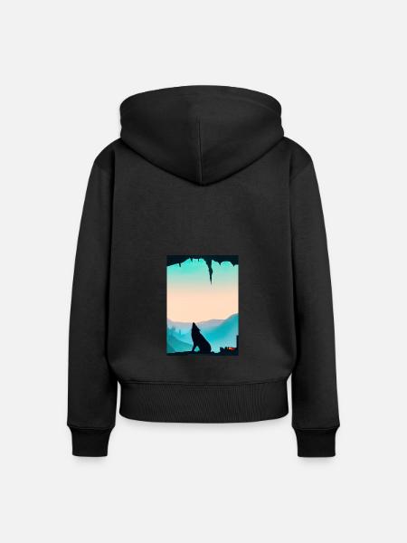 Wolf bei Nacht - Frauen Premium Bio Zip Hoodie - Schwarz