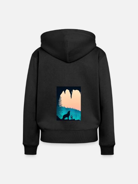 Wolf bei Nacht - Frauen Premium Bio Zip Hoodie - Schwarz