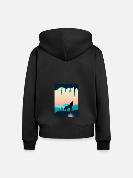 Wolf bei Nacht - Frauen Premium Bio Zip Hoodie - Schwarz