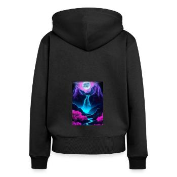 Mystischer Wasserfall - Frauen Premium Bio Zip Hoodie - Schwarz - Hinten - Julia (174cm)