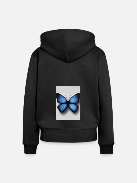 Blauer Schmetterling - Frauen Premium Bio Zip Hoodie - Schwarz
