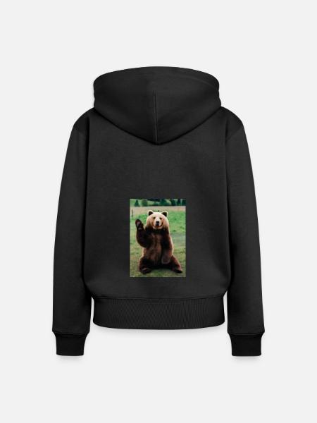 Niedlicher Hallo-Bär - Frauen Premium Bio Zip Hoodie - Schwarz