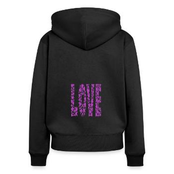 Lila-Herzen-LOVE - Frauen Premium Bio Zip Hoodie - Schwarz - Hinten - Julia (174cm)