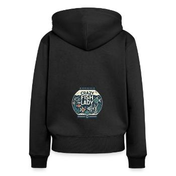 Verrückte Fischdame - Frauen Premium Bio Zip Hoodie - Schwarz - Hinten - Julia (174cm)