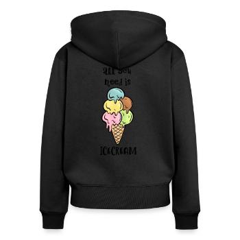 Ice cream cone with slogan - Women's Premium Organic Zip Hoodie - black - Back - Julia (174cm)