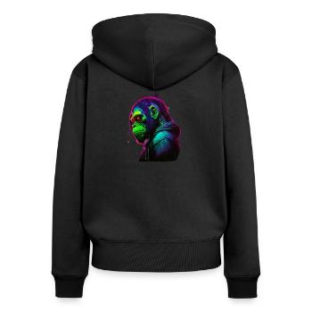 Affe,Design,Neo,Comic - Frauen Premium Bio Zip Hoodie - Schwarz - Hinten - Julia (174cm)