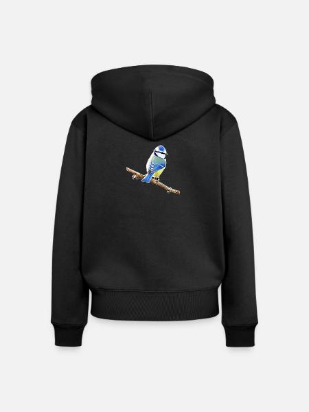 Blau – Vogelillustration - Frauen Premium Bio Zip Hoodie - Schwarz
