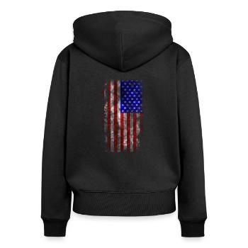 Drapeau en détresse USA - Sweat à capuche zippé Premium bio Femme - noir - Dos - Julia (174cm)