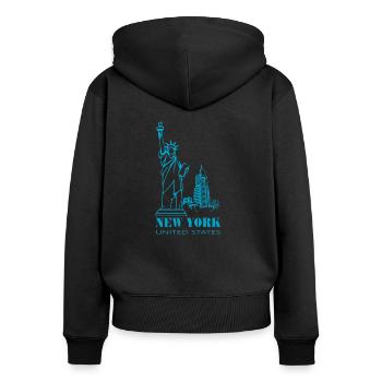 New York - Frauen Premium Bio Zip Hoodie - Schwarz - Hinten - Julia (174cm)