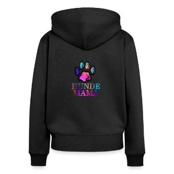 Hundemama - Frauen Premium Bio Zip Hoodie - Schwarz - Hinten - Julia (174cm)
