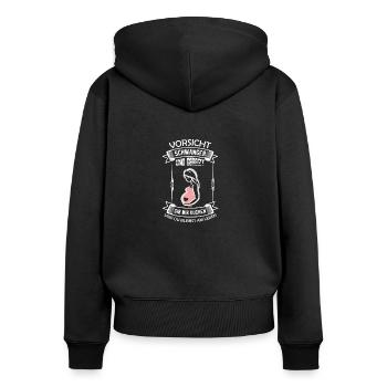 Schwangerschaft werdende Mutter / Geschenk Idee - Frauen Premium Bio Zip Hoodie - Schwarz - Hinten - Julia (174cm)