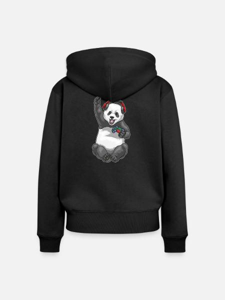 Panda Gamer Controller - Frauen Premium Bio Zip Hoodie - Schwarz