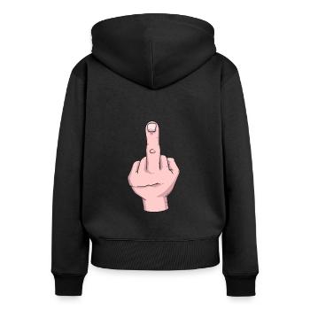 Mittelfinger - Frauen Premium Bio Zip Hoodie - Schwarz - Hinten - Julia (174cm)