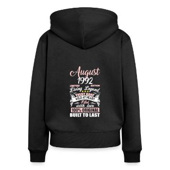 August 1992 - 30th birthday gift. Awesome. - Women's Premium Organic Zip Hoodie - black - Back - Julia (174cm)